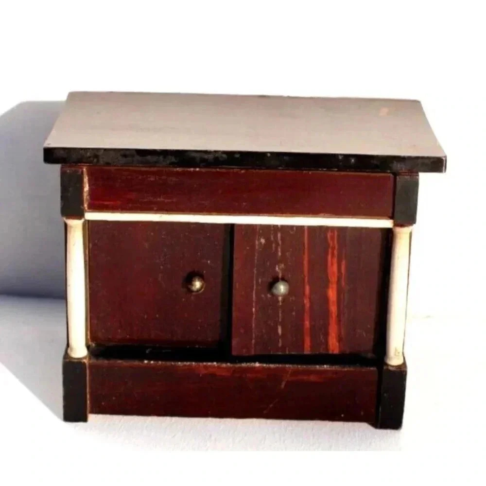 Antique DOLLHOUSE Miniature BIEDERMEIER Wood Breakfast Bar Storage Cabinet
